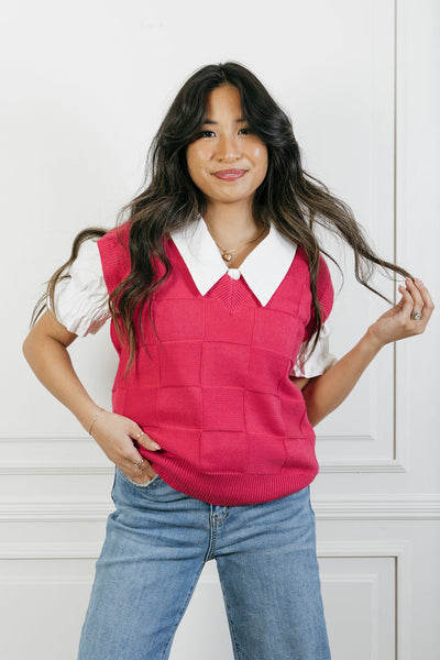 Cherished Sweater Vest-Raspberry