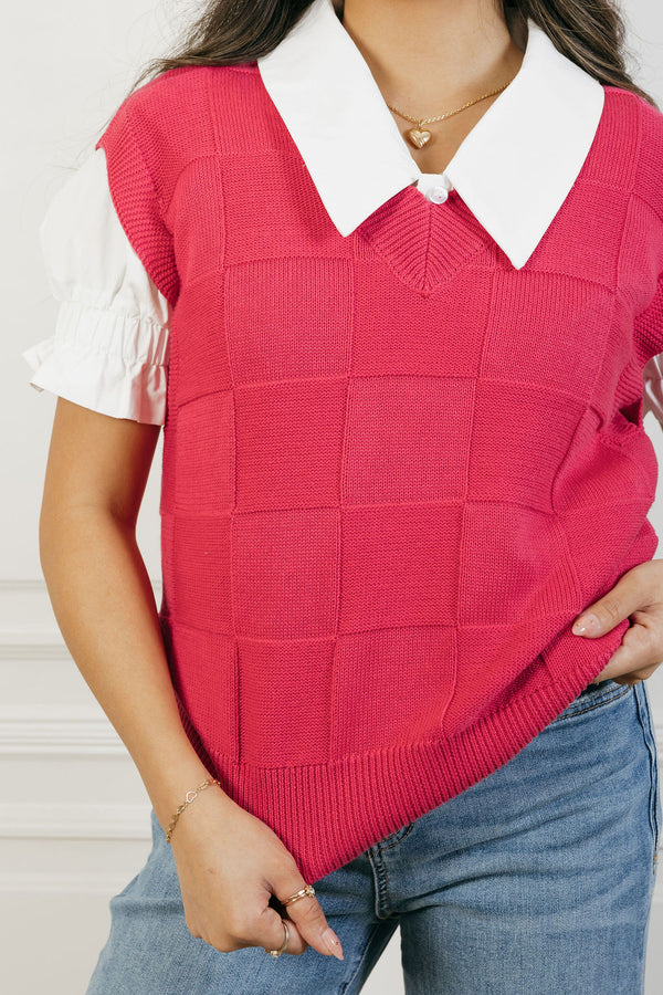 Cherished Sweater Vest-Raspberry