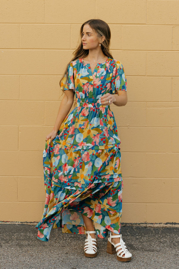 Caribbean Dress-Blue Multi