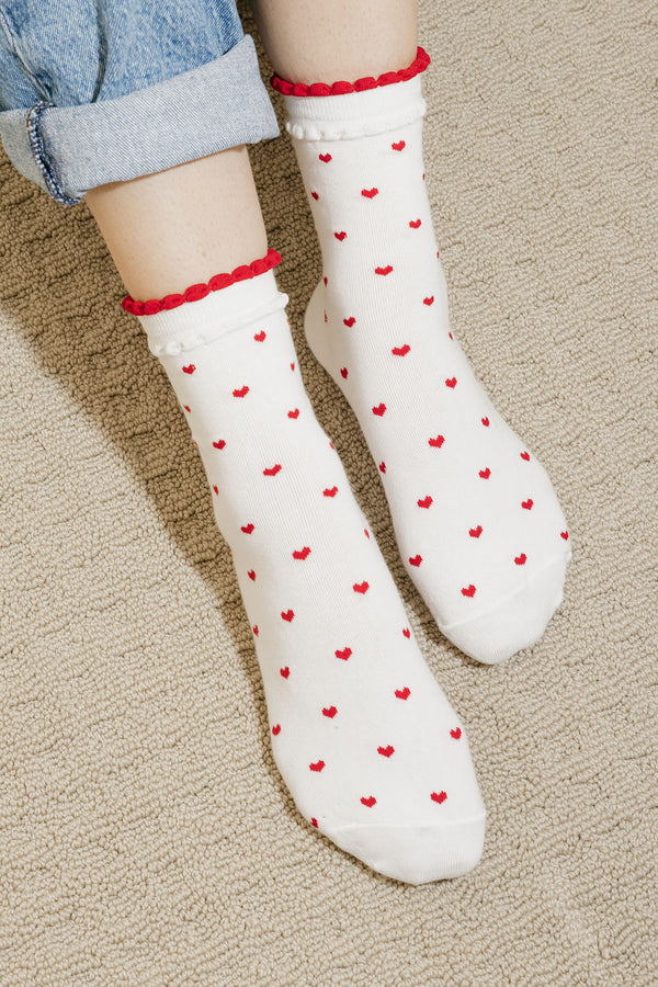 Sweetheart Socks-White/Red