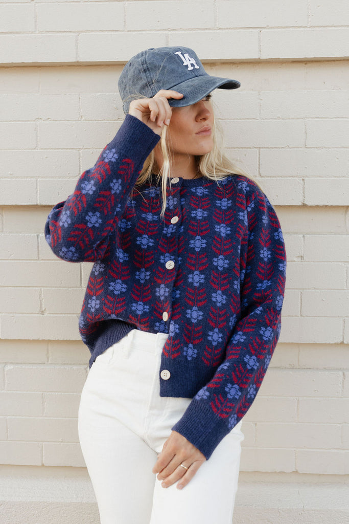 Carlotta Cardigan-Navy Floral