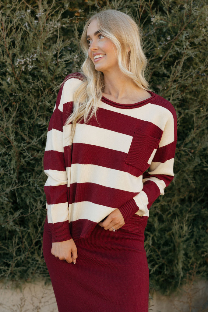 Lisa Sweater-Burgundy Stripe