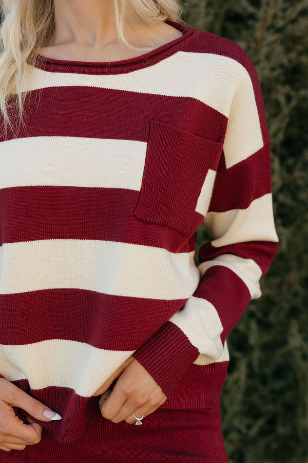Lisa Sweater-Burgundy Stripe