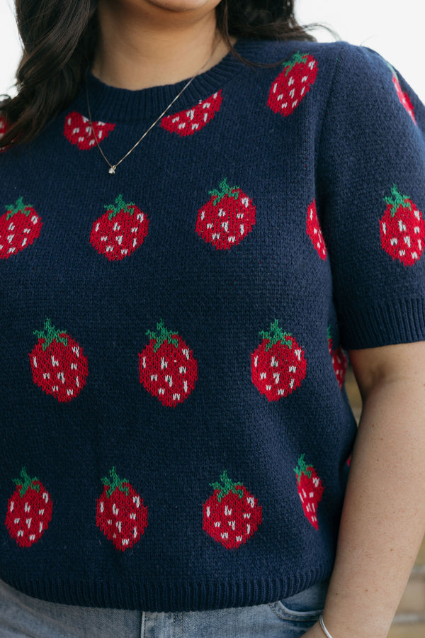 Strawberry Patch Sweater-Navy