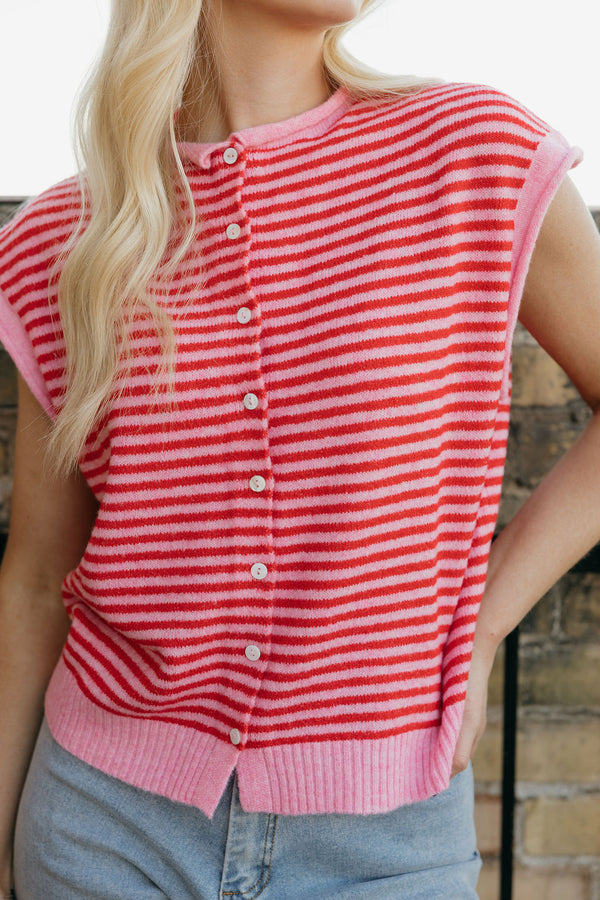 Abby Sweater Vest-Pink/Red Stripe