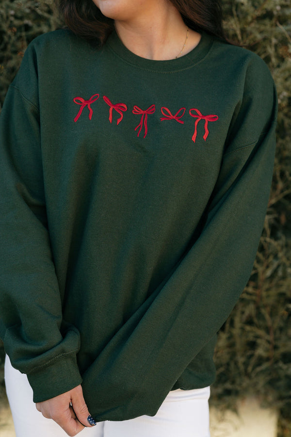 Christmas Bows Pullover-Pine