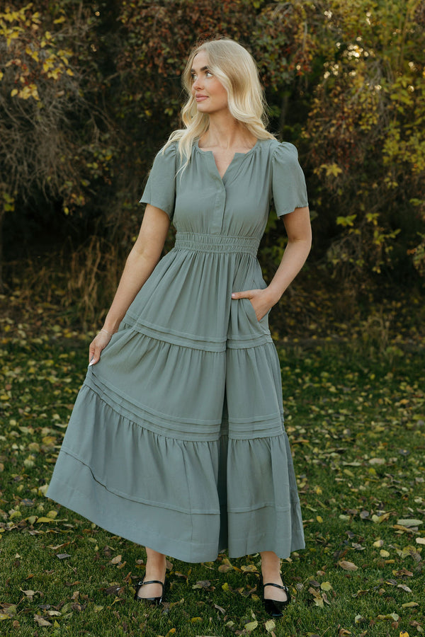 Caribbean Dress-Smoky Green