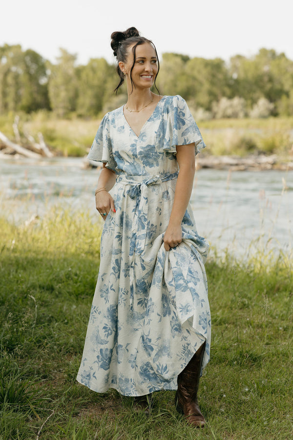 Ellsa Dress-Cream/Blue