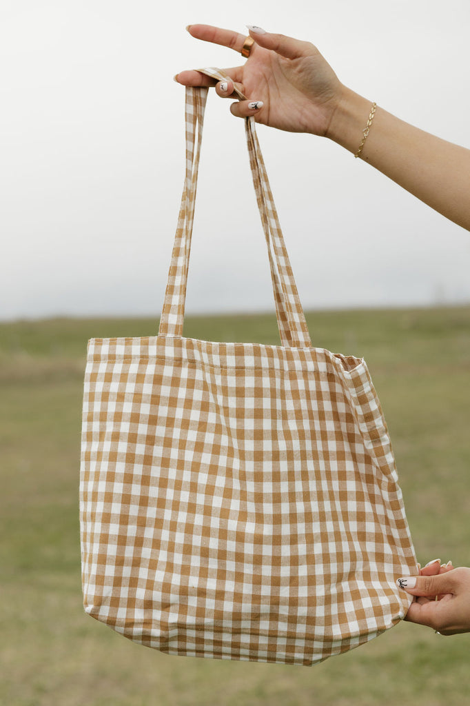 Greta Gingham Tote-Tan