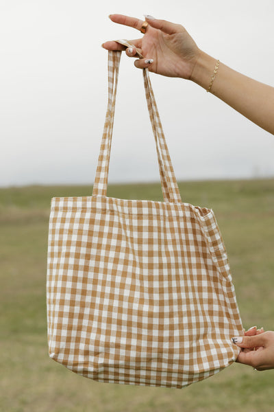 Greta Gingham Tote-Tan