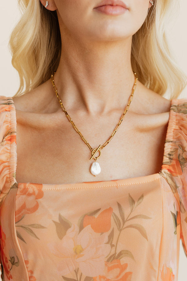 Opalite Pearl Necklace-Gold