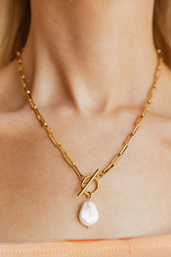 Opalite Pearl Necklace-Gold