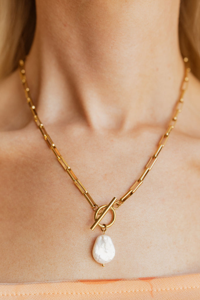 Opalite Pearl Necklace-Gold