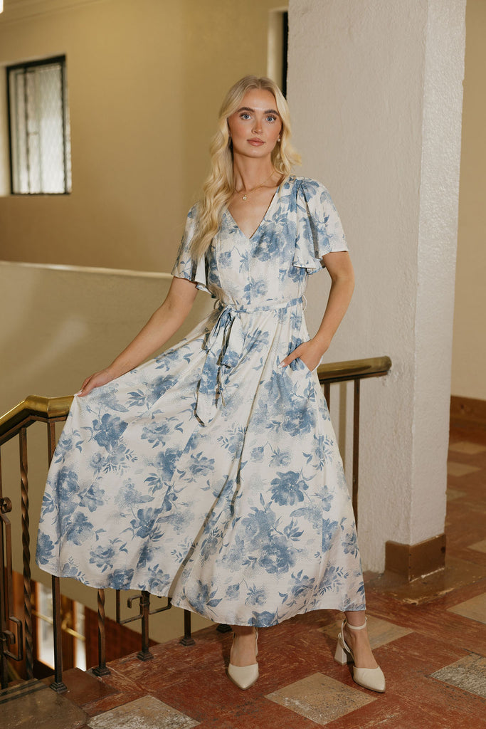 Ellsa Dress-Cream/Blue