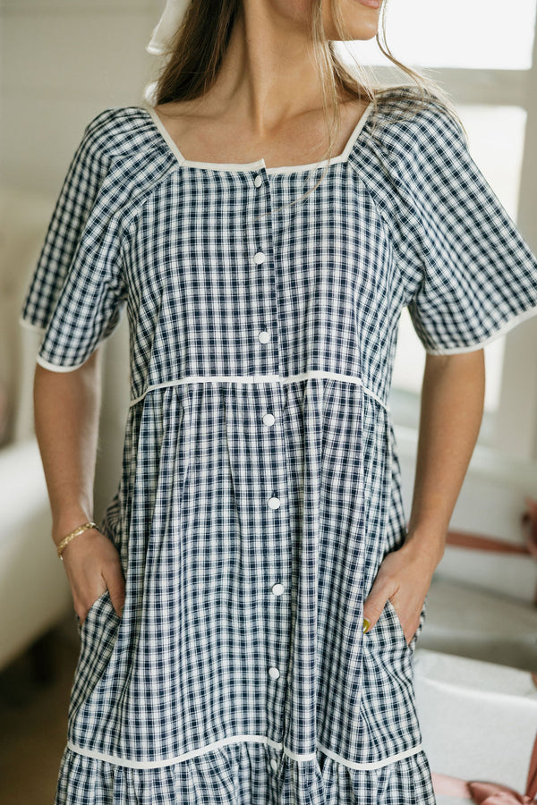 Hanna Dress-Navy Gingham