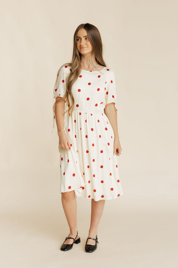 cream and red polka dot dress Cream & red polka dot sleeveless dress MEDIUM