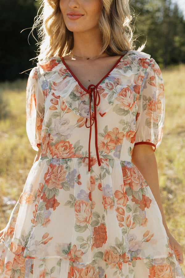 Bridgette Dress-Peach/Red