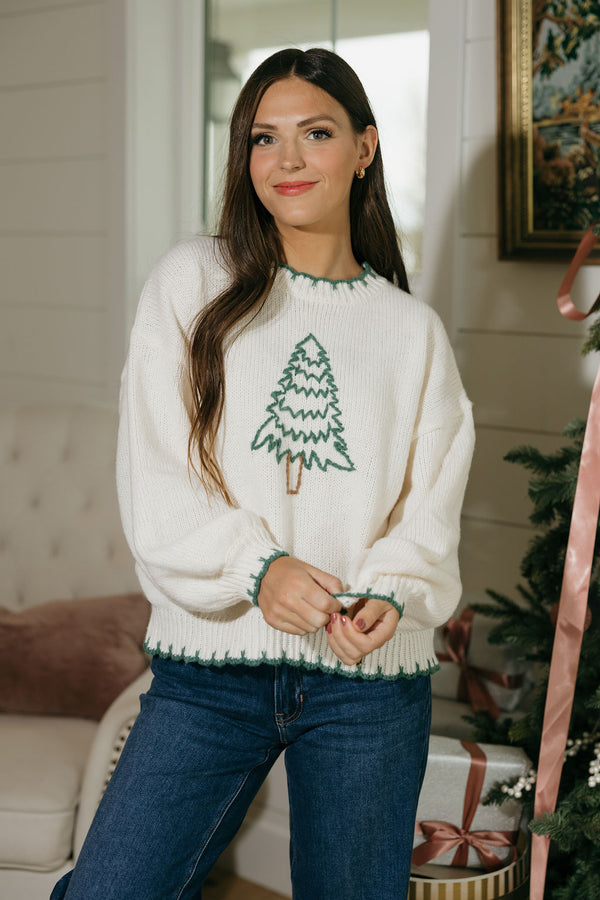 Frosty Fir Sweater-Ivory