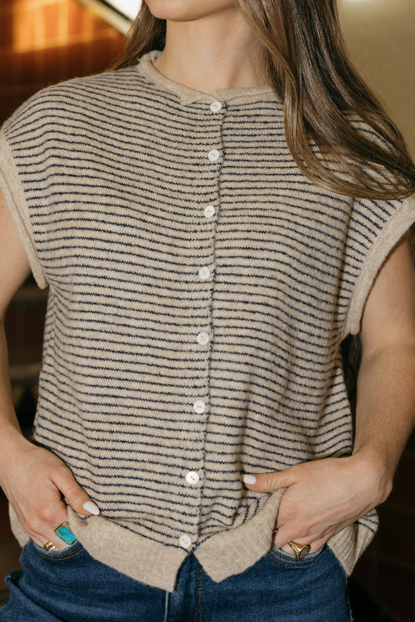 Abby Sweater Vest-Natural Stripe