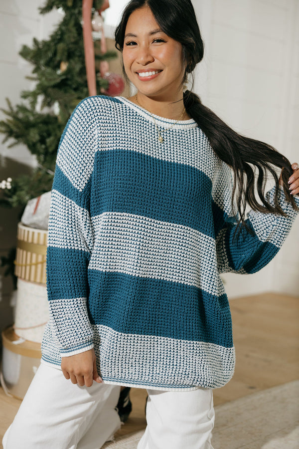 Josie Sweater-Teal/Ivory