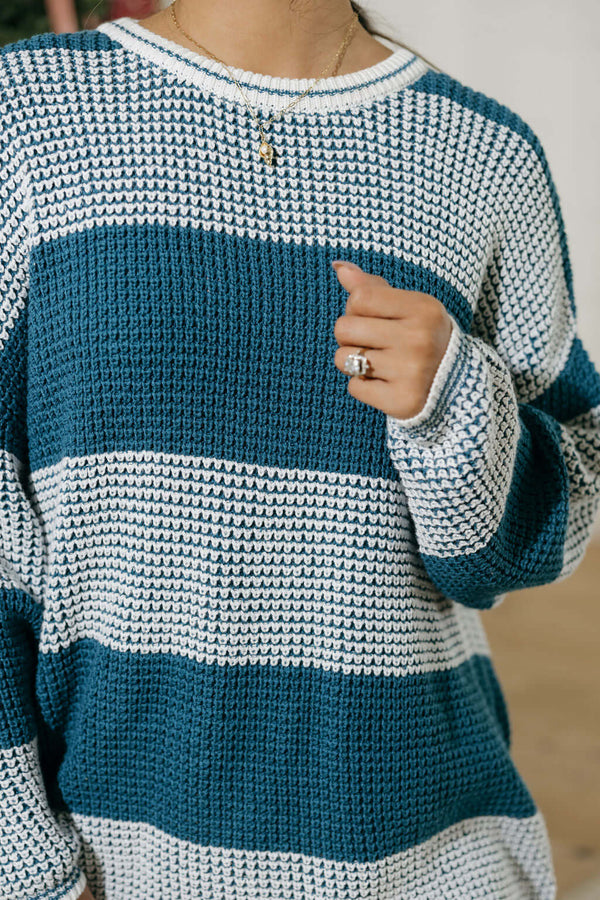 Josie Sweater-Teal/Ivory