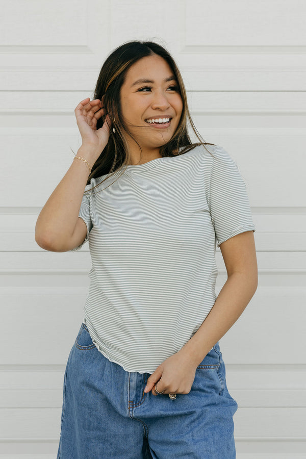 Delaney Top-Sage Stripe