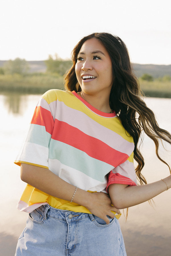 Macie Tee-Mustard/Red/Mauve