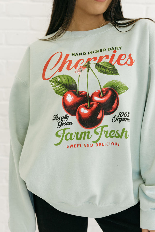 Farm Fresh Cherries Pullover-Light Sage