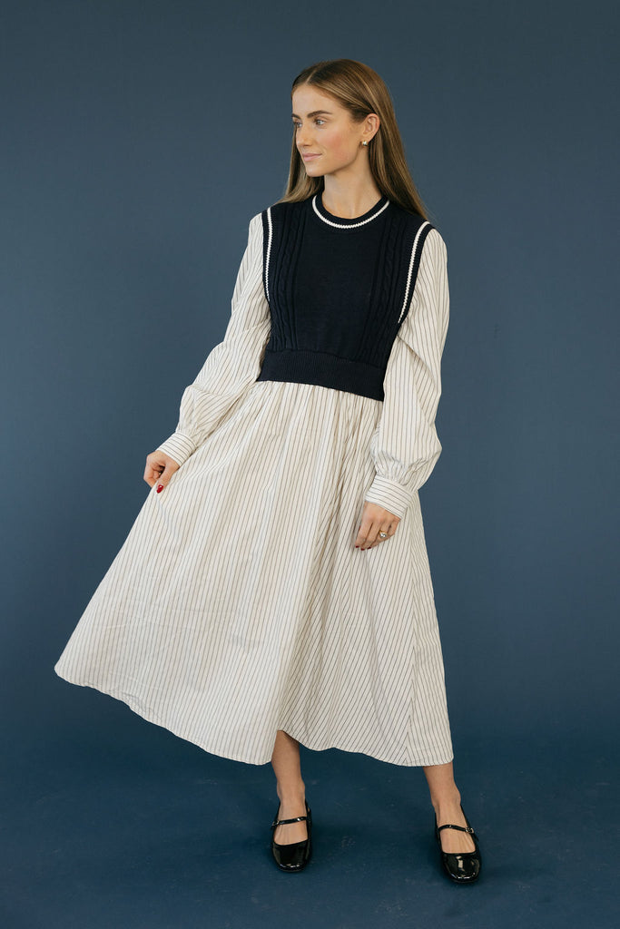 Ansleigh Dress-Cream/Navy