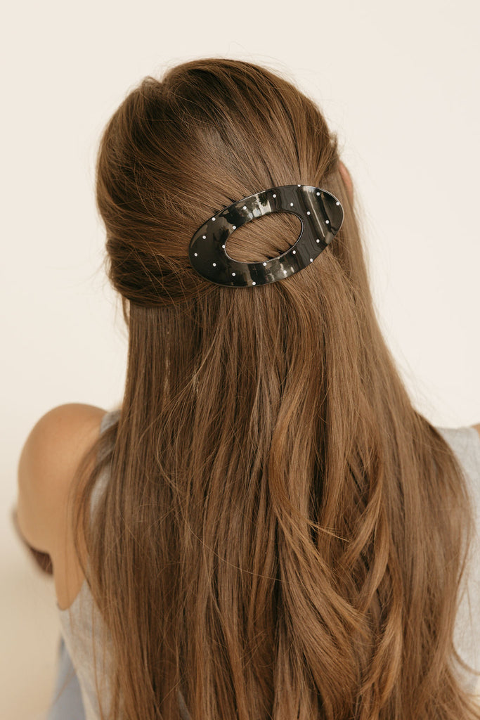 Lay Flat Claw Clip-Black Polka Dot