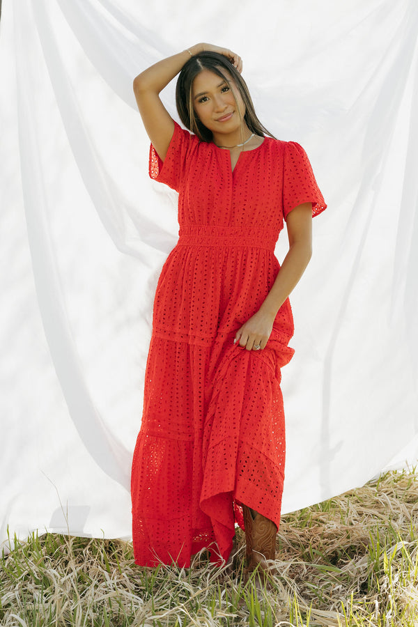 Caribbean Dress-Red Eyelet