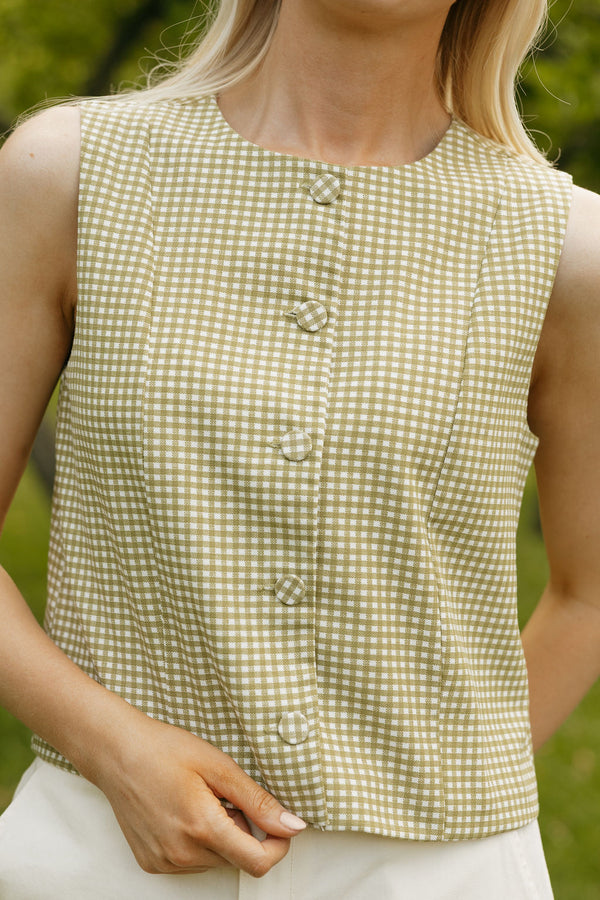Devri Top-Olive Gingham