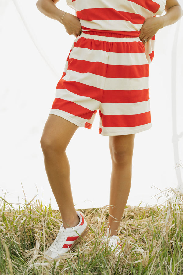 Halie Shorts-Red/Cream