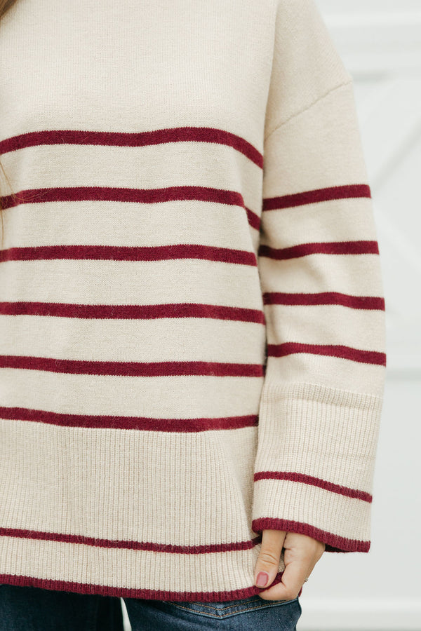 Phoebe Sweater-Beige/Burgundy