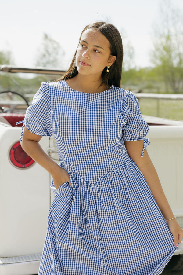 Addilyn Dress-Navy Gingham