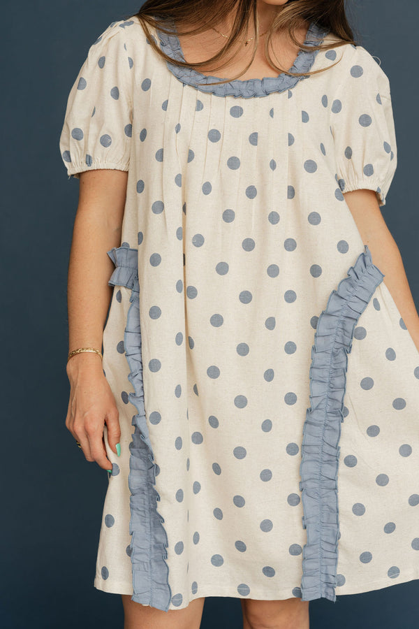 Luna Dress-Beige/Blue