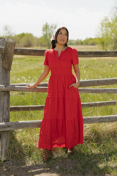 Caribbean Dress-Red Eyelet
