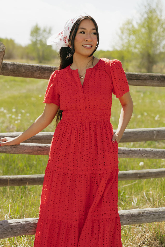 Caribbean Dress-Red Eyelet XL / Red