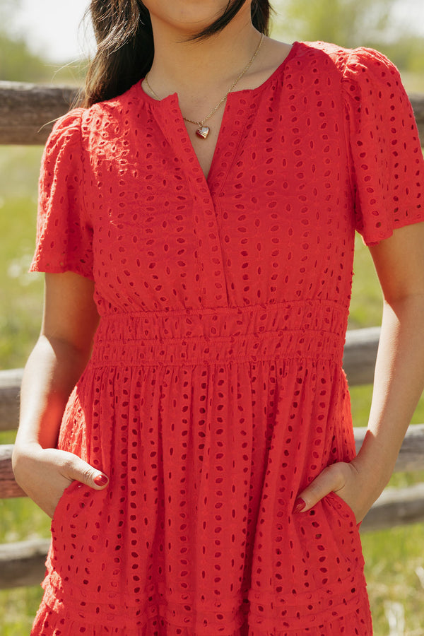 Caribbean Dress-Red Eyelet