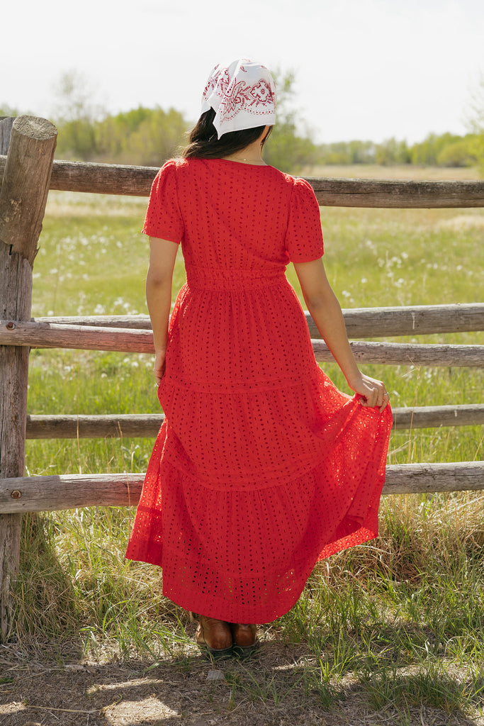 eyelet red dress Caribbean Dress-Red Eyelet XL / Red