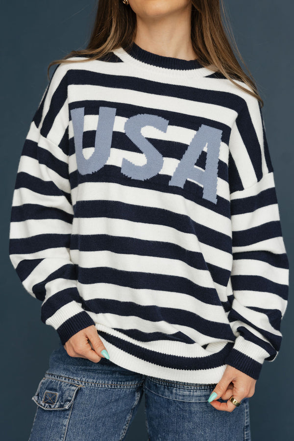 USA Stripes Sweater-Navy Multi