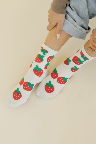 Strawberry Patch Socks-Ivory