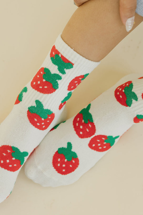 Strawberry Patch Socks-Ivory