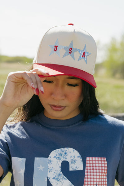 USA Stars Trucker Hat-Beige/Red