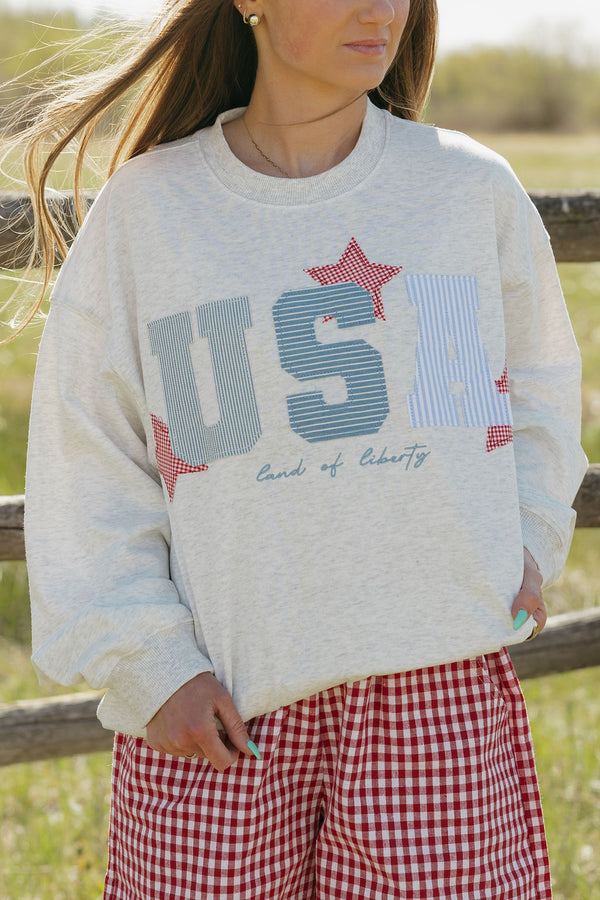 Land of Liberty Pullover-Heather Grey