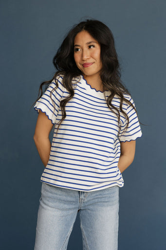 Mindi Top-Ivory/Blue