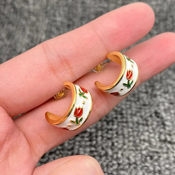 Tulip Hoop Earrings-18K Gold Plated