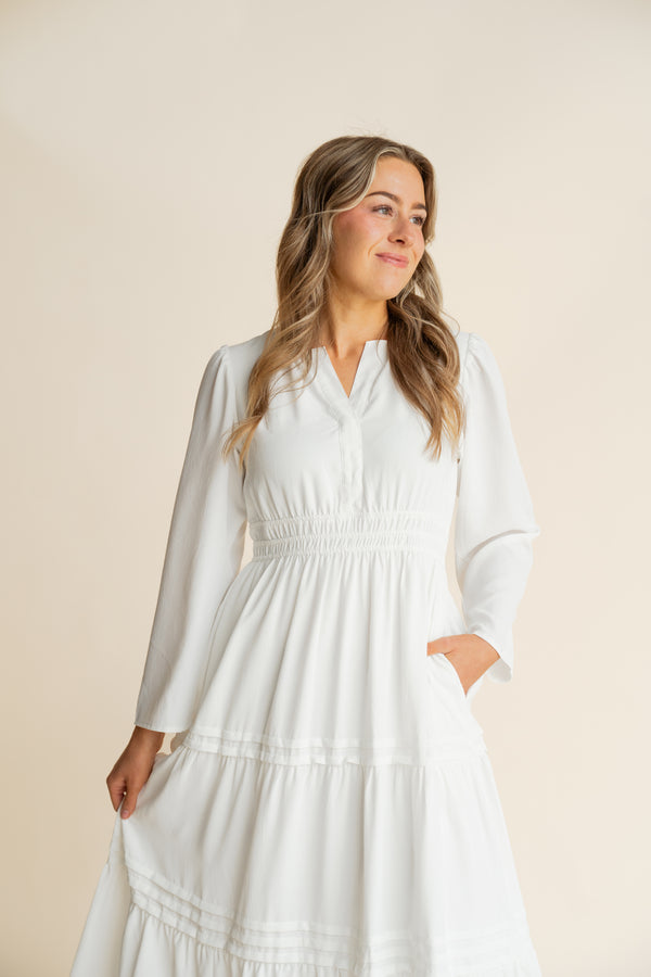 Caribbean Dress Long Sleeve-White