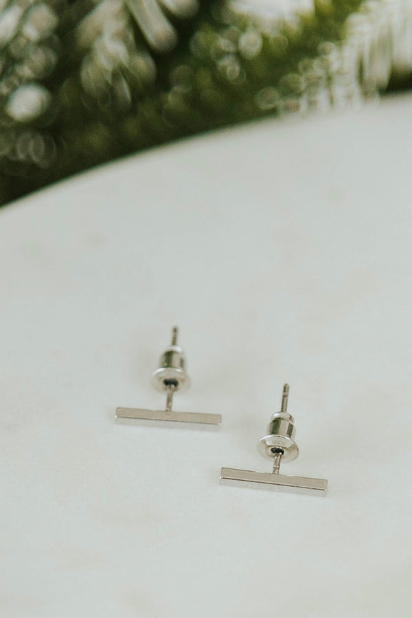 Bar Stud Earrings-Silver