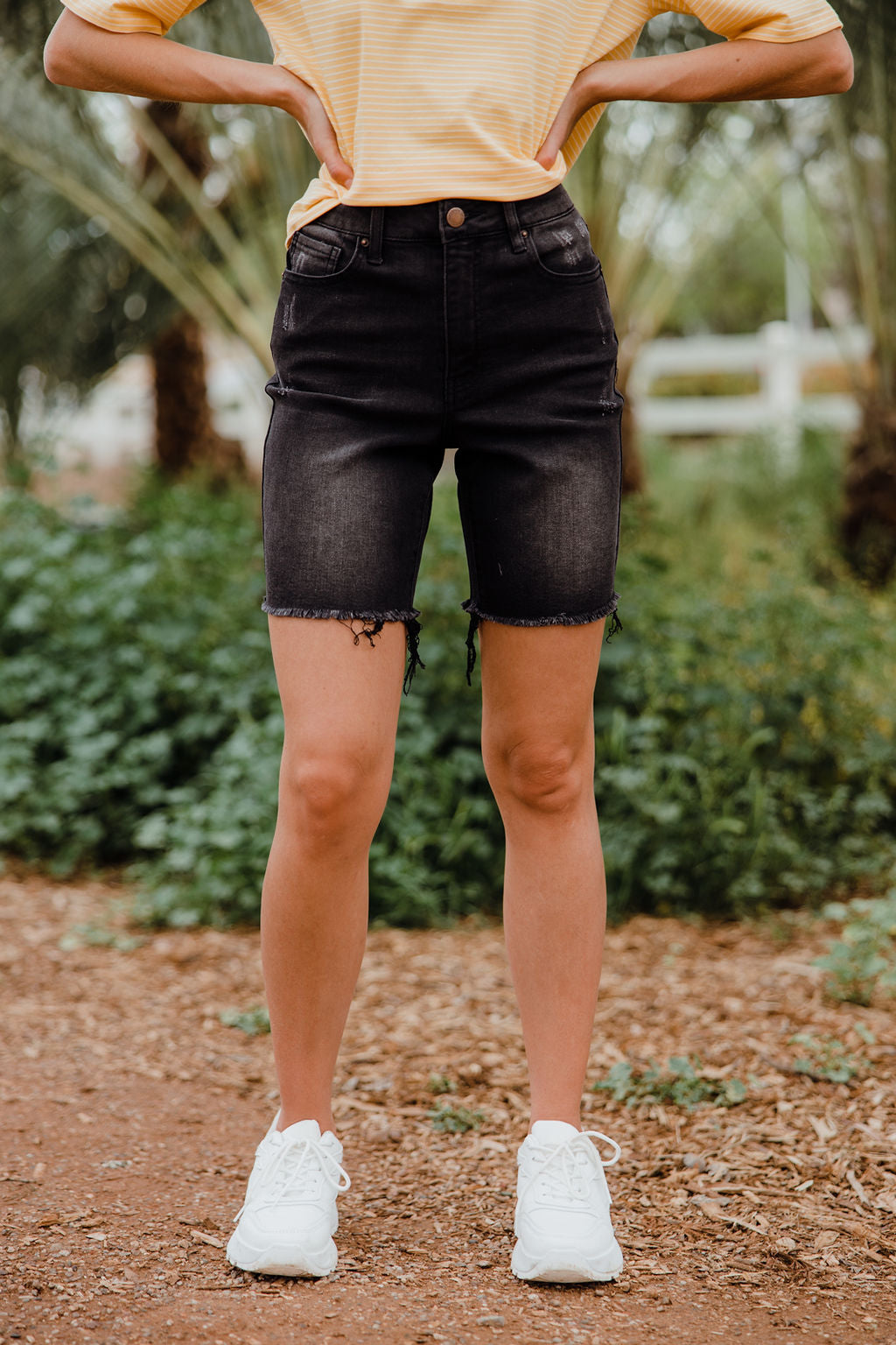 black jean biker shorts